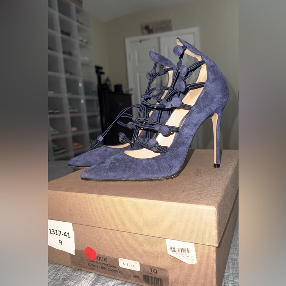 Navy Lace-Up Heels - Picture 1 of 3